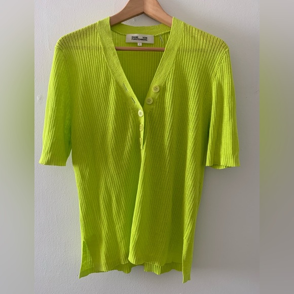 Diane Von Furstenberg neon lime green knit top - Picture 1 of 5